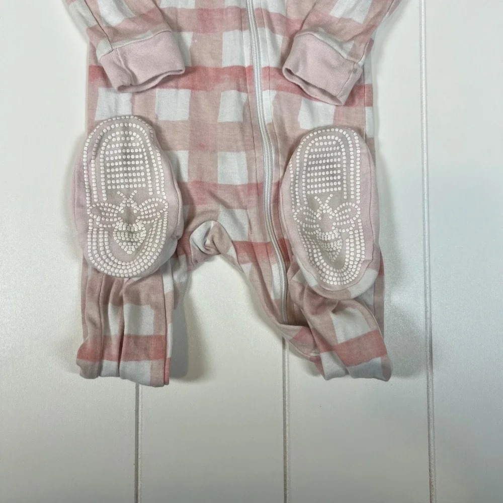 Burts Bees Baby Pink Gingham Organic Cotton Zip Front Footed Pajamas 18M Sleeper